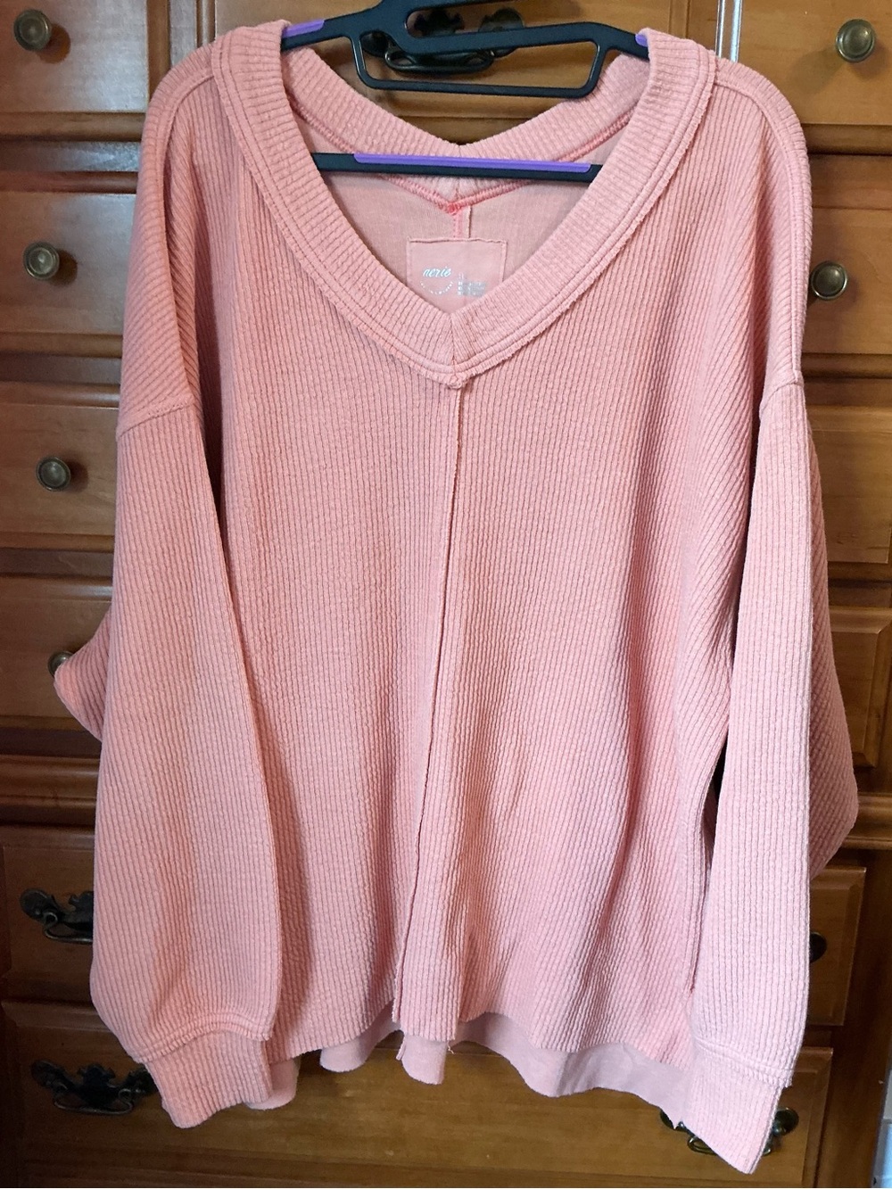 Aerie Pink/Coral V-Neck Waffle Knit Shirt